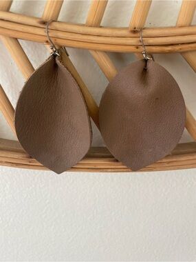 Brown Leather Teardrop Dangle Earrings